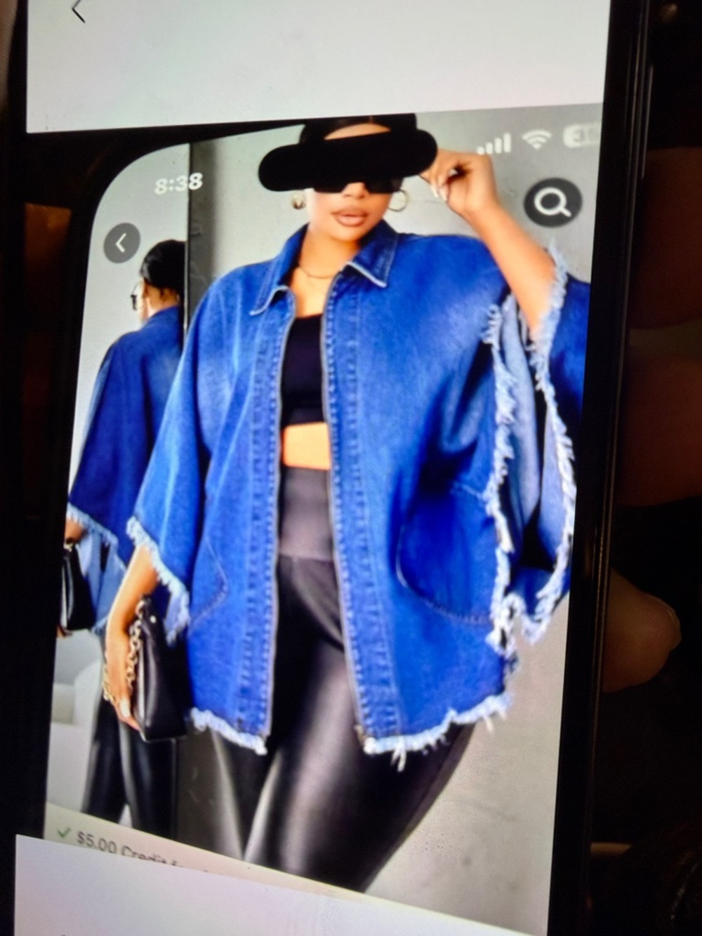 Denim Zip-Front Poncho Jacket - Blue